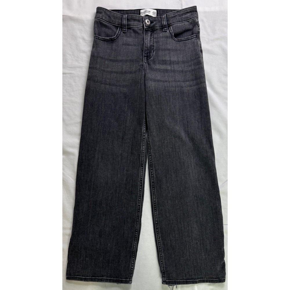 Abercrombie Kids High Rise Wide Leg Jeans Black Size 11/12 Regular Distressed - Picture 5 of 16